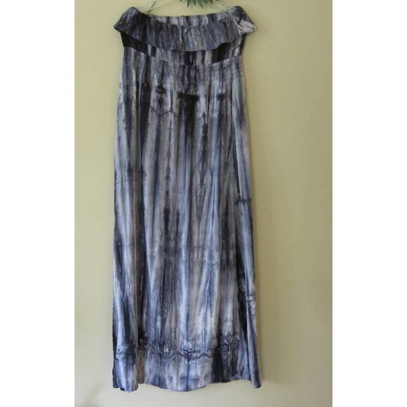 LEO MEETS VIRGO  Off Shoulder Maxi Dress Size S Tie Dye Blues Hippie Boho Casual - Picture 2 of 6